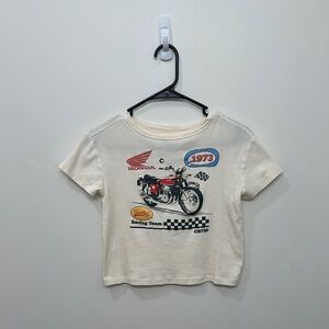 Honda Retro Cream and Red Crop Top with Motorcycle